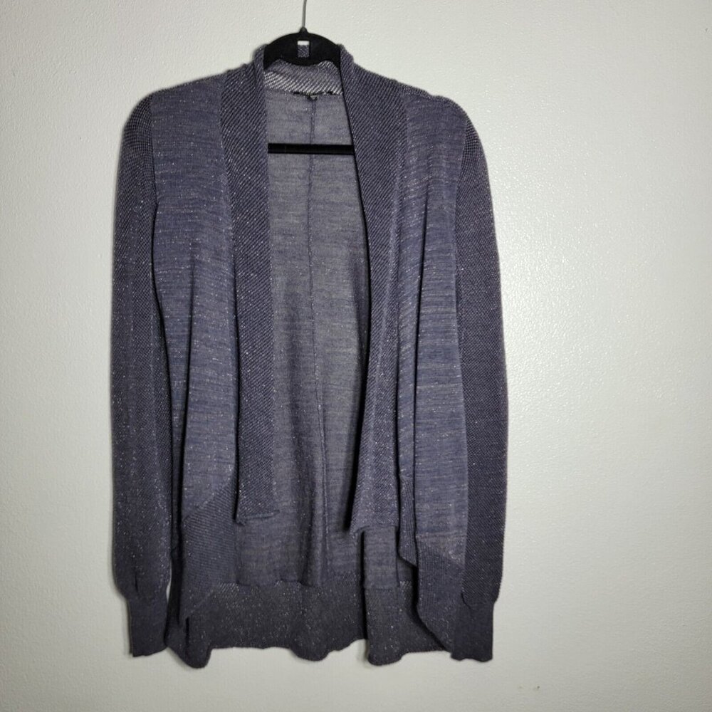 Eileen‎ Fisher Merino Metallic Cardigan Sweater Medium Purple Open Front Stretch